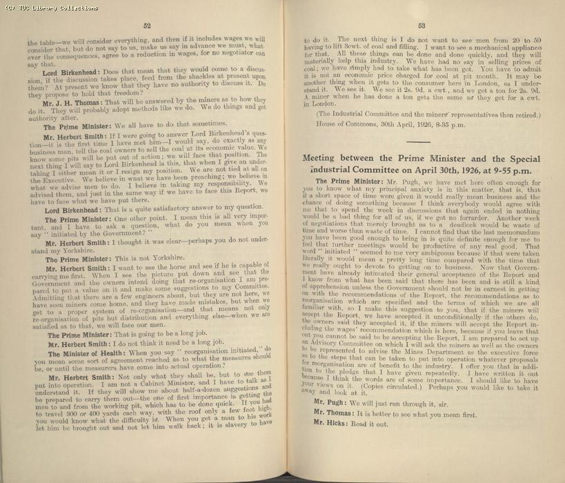 Mining Crisis and National Strike,1925/26 - Report of a meeting between the Prime Minister the Mining Assoc and Miners Federation, 23 April 1926