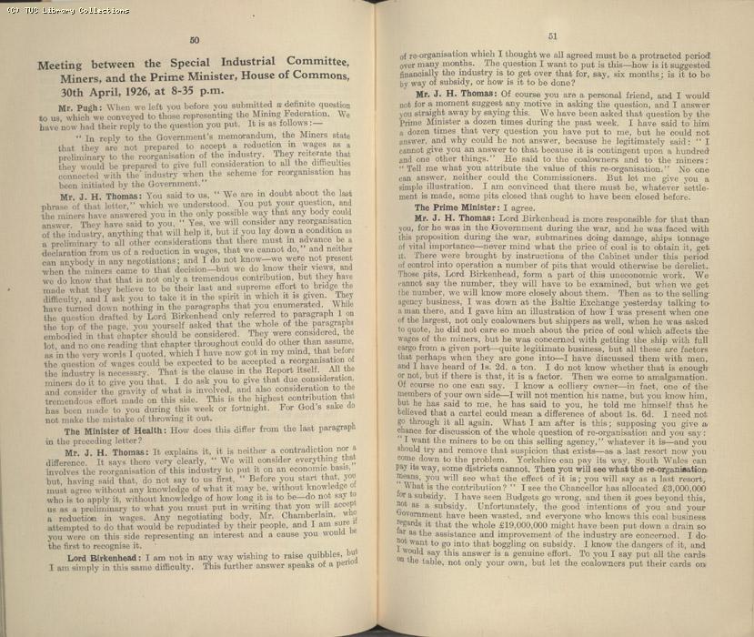 Mining Crisis and National Strike,1925/26 - Report of a meeting between the Prime Minister the Mining Assoc and Miners Federation, 23 April 1926