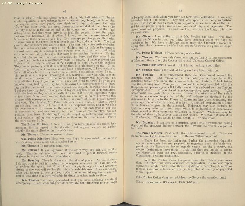 Mining Crisis and National Strike,1925/26 - Report of a meeting between the Prime Minister the Mining Assoc and Miners Federation, 23 April 1926