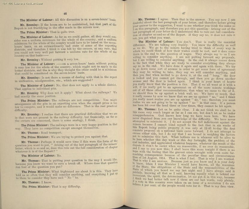Mining Crisis and National Strike,1925/26 - Report of a meeting between the Prime Minister the Mining Assoc and Miners Federation, 23 April 1926