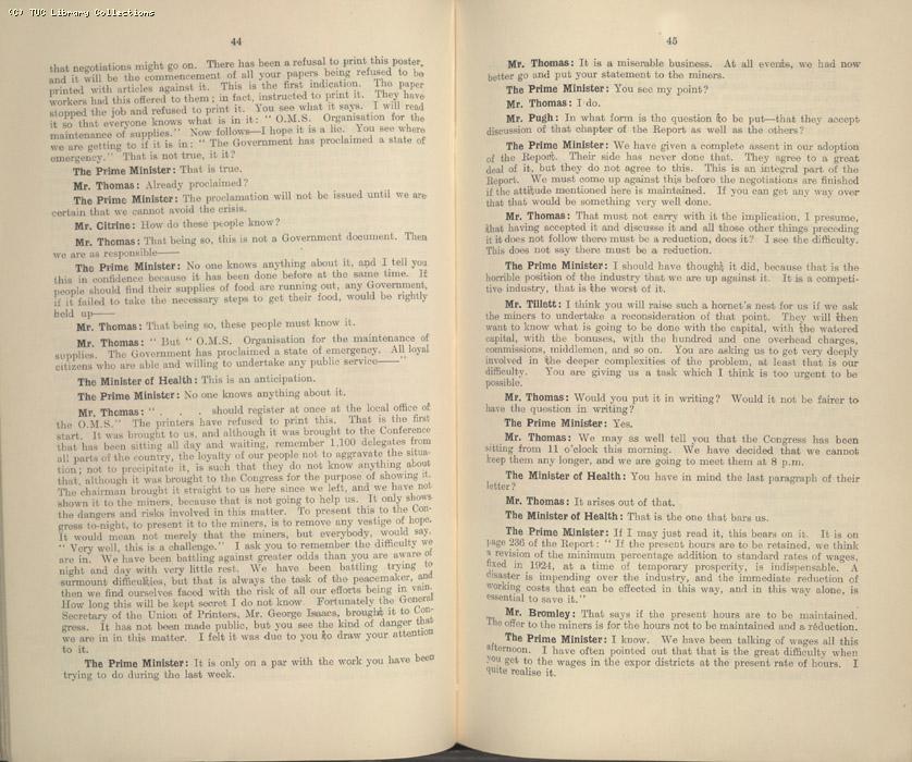 Mining Crisis and National Strike,1925/26 - Report of a meeting between the Prime Minister the Mining Assoc and Miners Federation, 23 April 1926