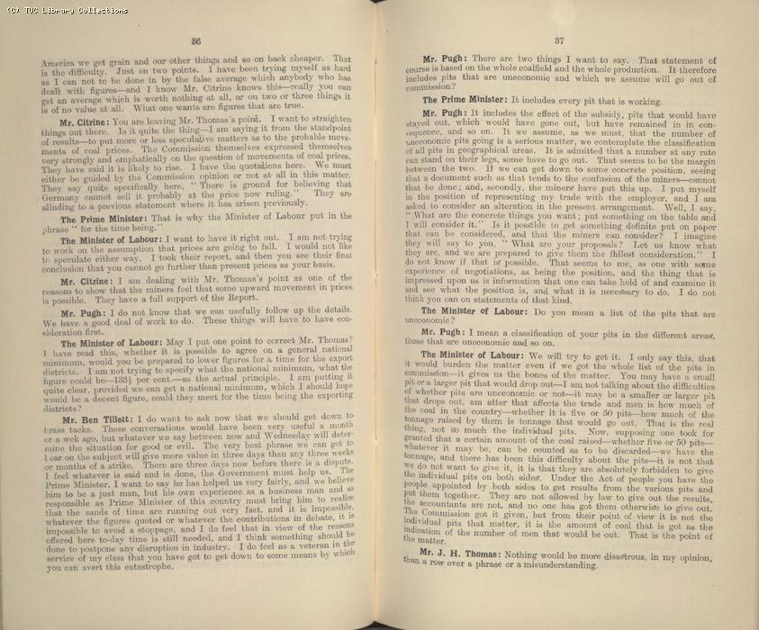 Mining Crisis and National Strike,1925/26 - Report of a meeting between the Prime Minister the Mining Assoc and Miners Federation, 23 April 1926