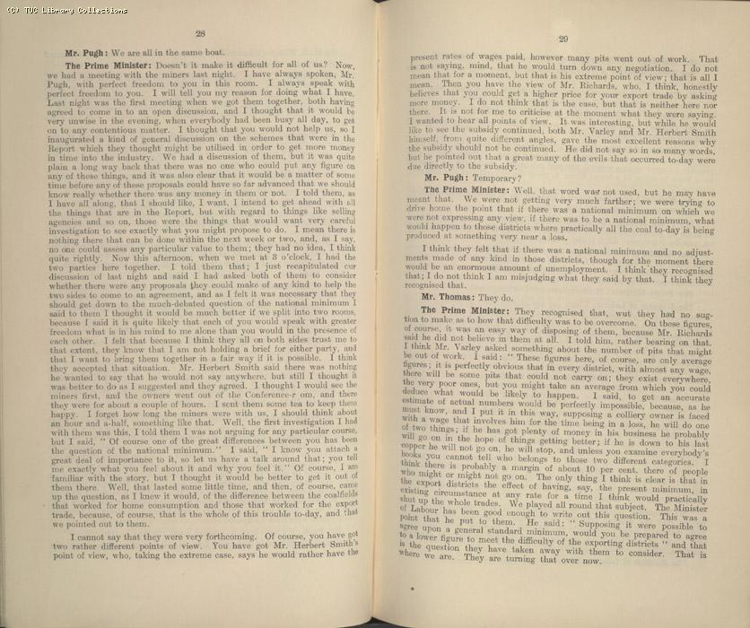 Mining Crisis and National Strike,1925/26 - Report of a meeting between the Prime Minister the Mining Assoc and Miners Federation, 23 April 1926