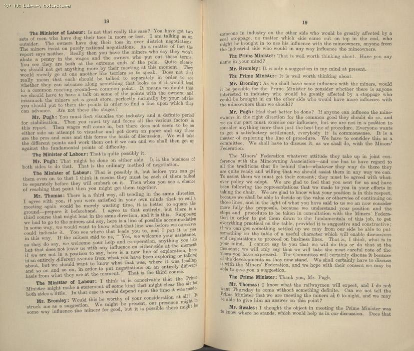 Mining Crisis and National Strike,1925/26 - Report of a meeting between the Prime Minister the Mining Assoc and Miners Federation, 23 April 1926