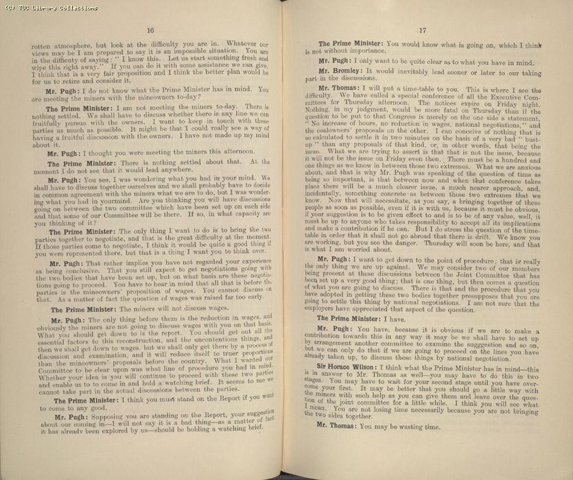 Mining Crisis and National Strike,1925/26 - Report of a meeting between the Prime Minister the Mining Assoc and Miners Federation, 23 April 1926