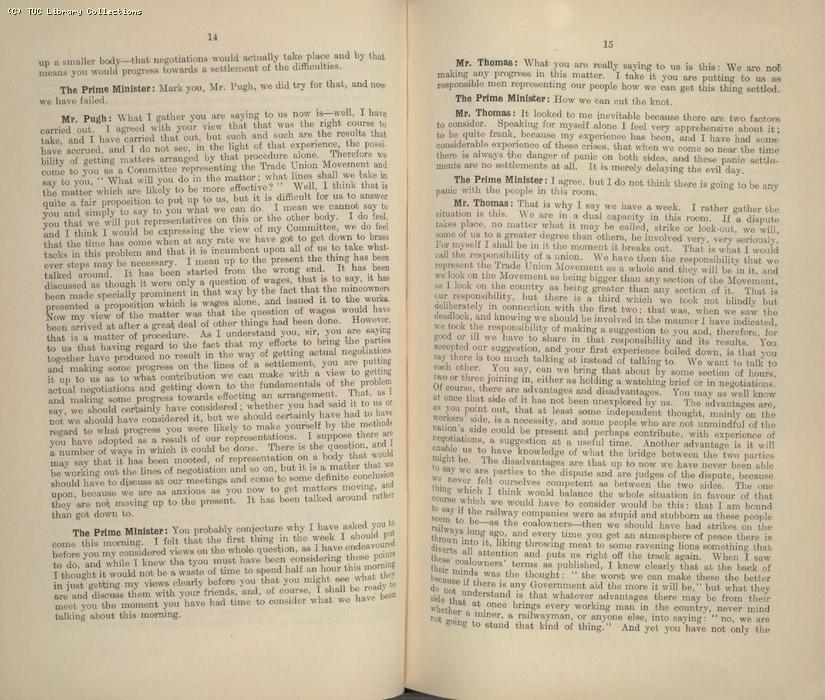 Mining Crisis and National Strike,1925/26 - Report of a meeting between the Prime Minister the Mining Assoc and Miners Federation, 23 April 1926