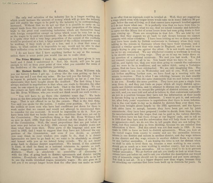 Mining Crisis and National Strike,1925/26 - Report of a meeting between the Prime Minister the Mining Assoc and Miners Federation, 23 April 1926