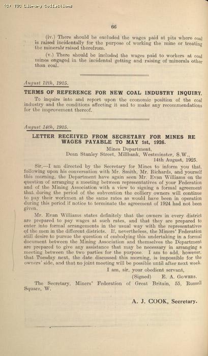 Mining Crisis and National Strike,1925/26 - Copies of all Reports