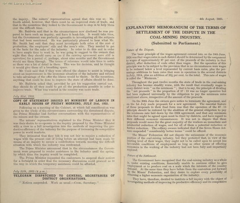 Mining Crisis and National Strike,1925/26 - Copies of all Reports