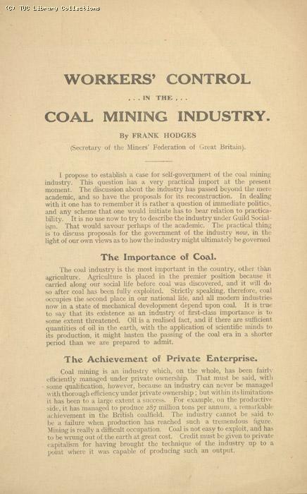 Workers control in the coal mining industry, 1920