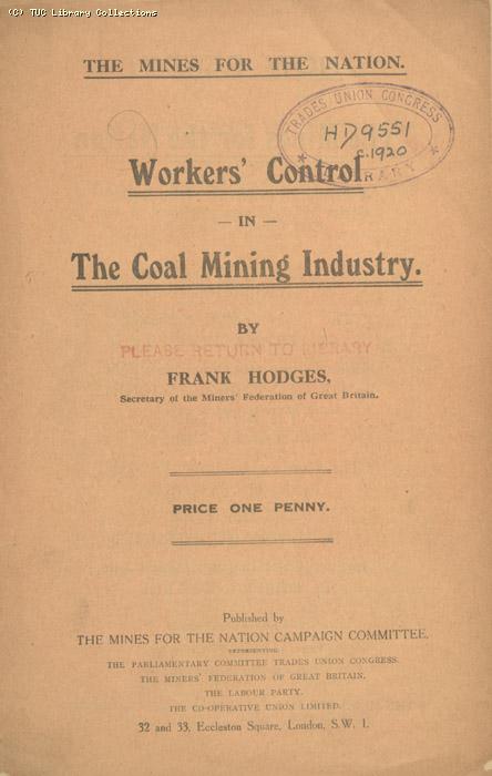 Workers control in the coal mining industry, 1920