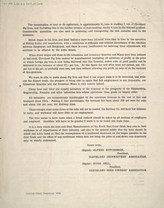 Letter - Stockton and Thornaby Trades and labour Council, 20 May 1921