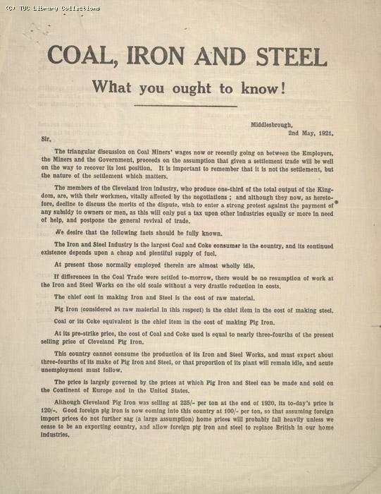 Letter - Stockton and Thornaby Trades and labour Council, 20 May 1921