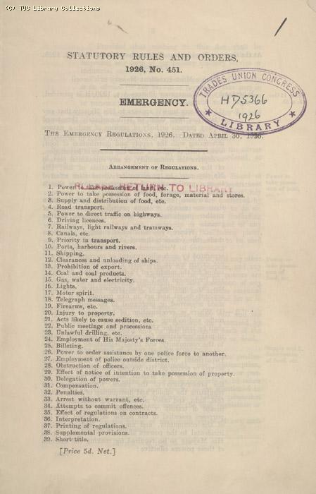 Statutory rules and orders no. 451 Emergency 30 April 1926