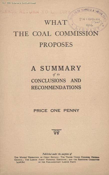 What the Coal Commission Proposes March 1926