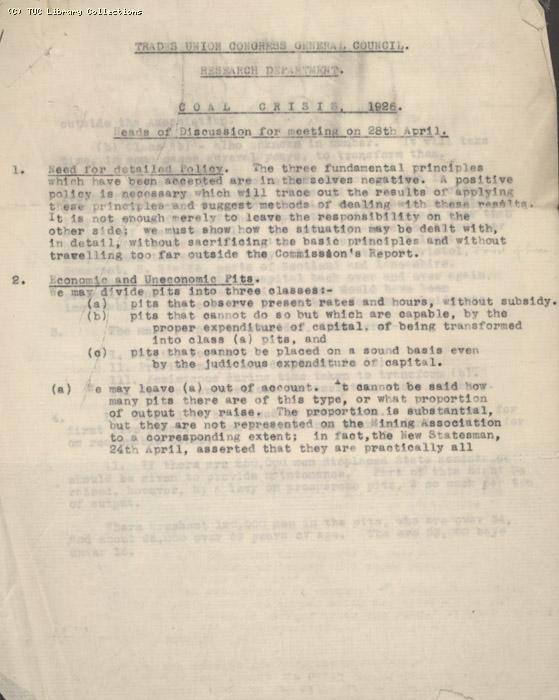 TUC research department documents 28 April 1926