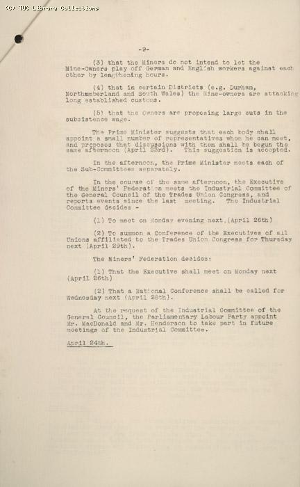 Diary of negotiations 10 March - 3 May 1926