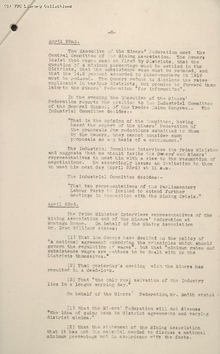 Diary of negotiations 10 March - 3 May 1926