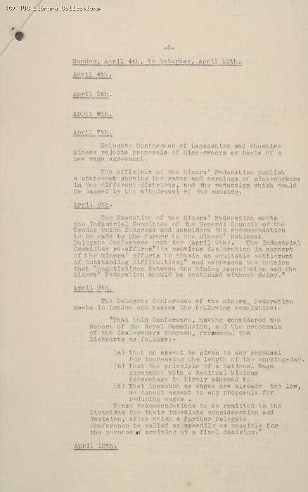 Diary of negotiations 10 March - 3 May 1926