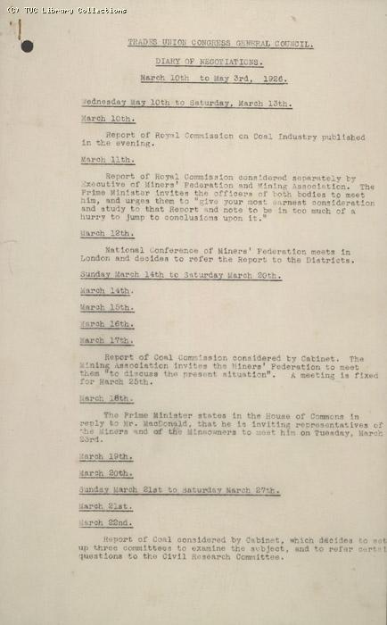 Diary of negotiations 10 March - 3 May 1926
