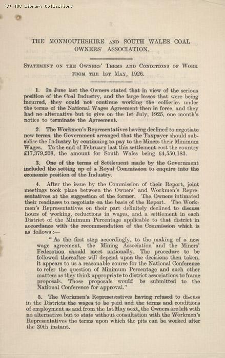 Monmouthshire Coal Owners 1 May 1926