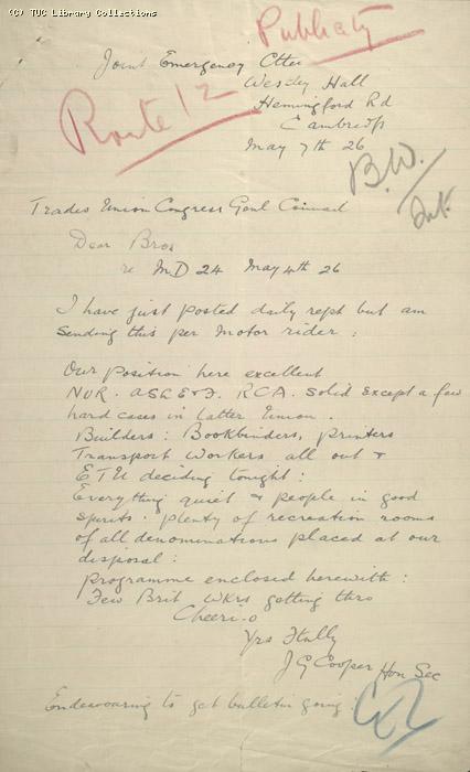 Letter - Joint Emergency Committee, Cambridge, 7 May 1926