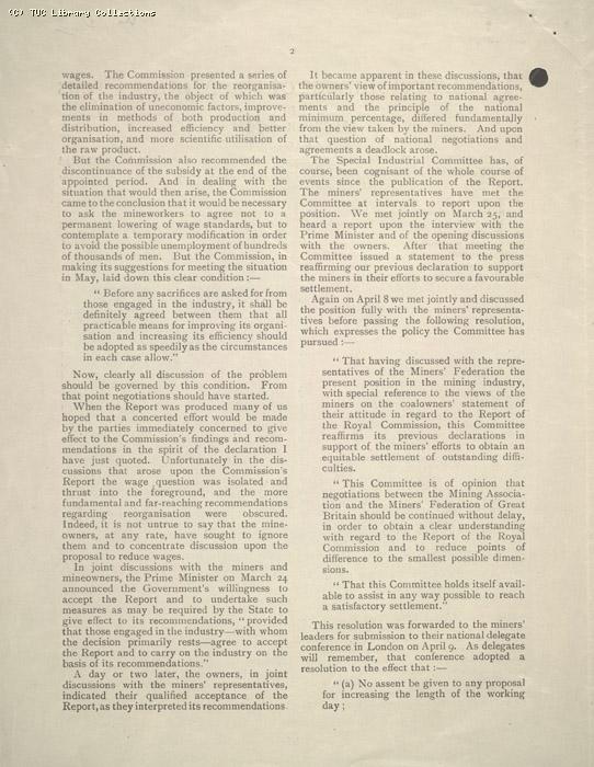 Leaflet - The development of the mining crisis