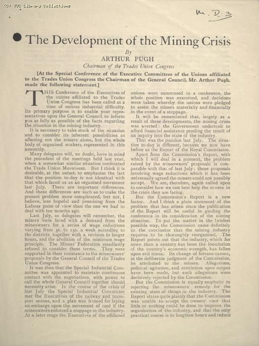 Leaflet - The development of the mining crisis