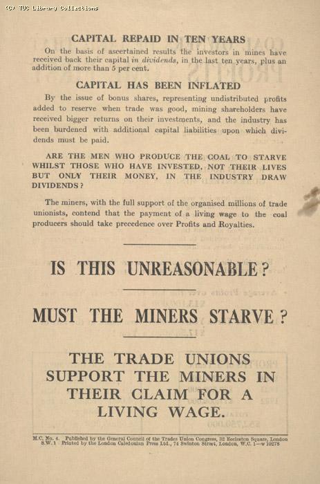 Leaflet - Coal owners demand that Profits come first