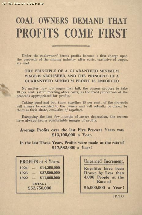 Leaflet - Coal owners demand that Profits come first