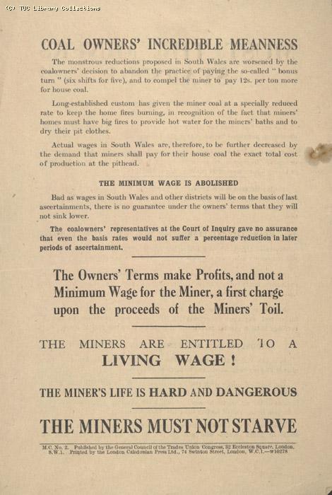 Leaflet - Must the miners starve?