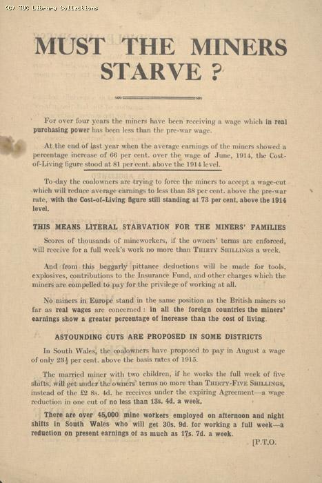 Leaflet - Must the miners starve?