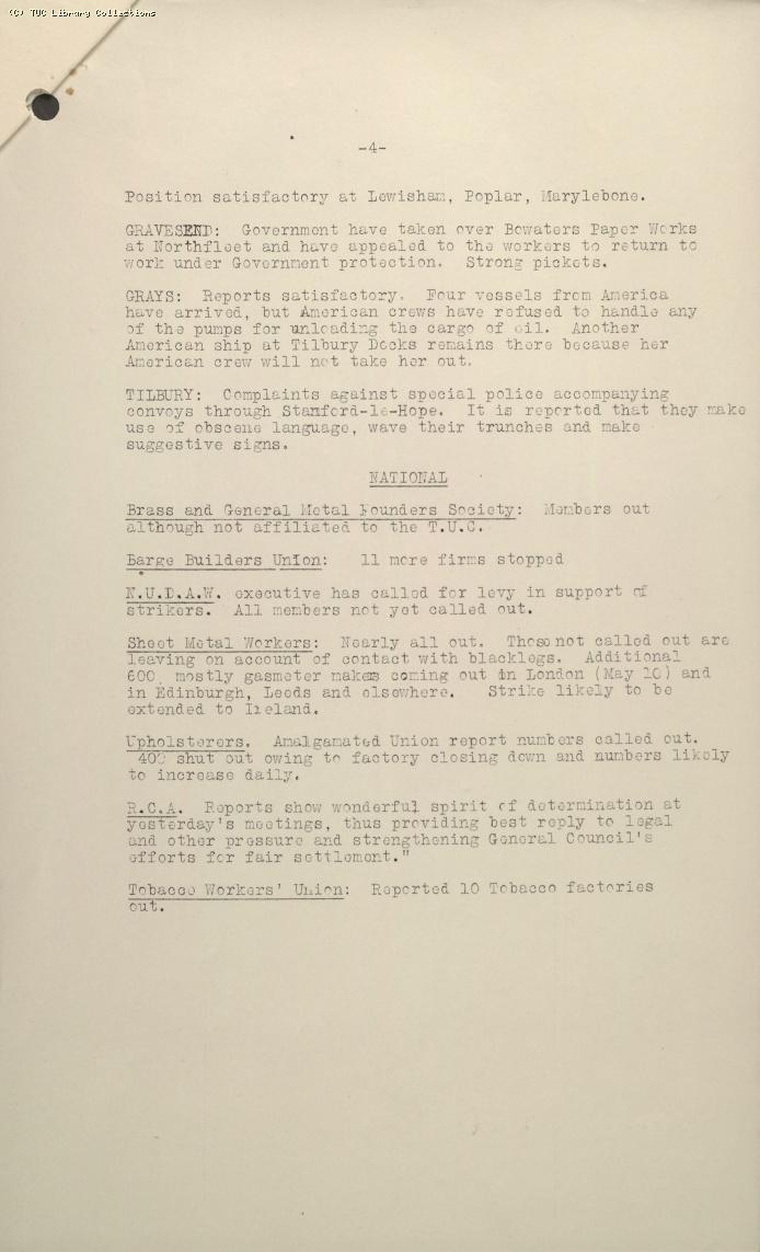 TUC Progress of Strike Report No.7, 11 May 1926 (4pm)