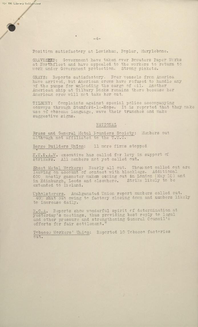 TUC Progress of Strike Report No.7, 11 May 1926 (4pm)