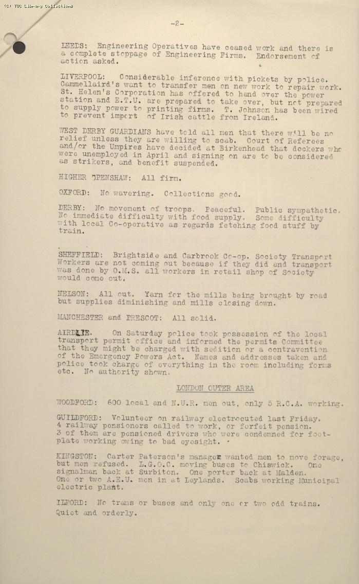 TUC Progress of Strike Report No.7, 11 May 1926 (4pm)