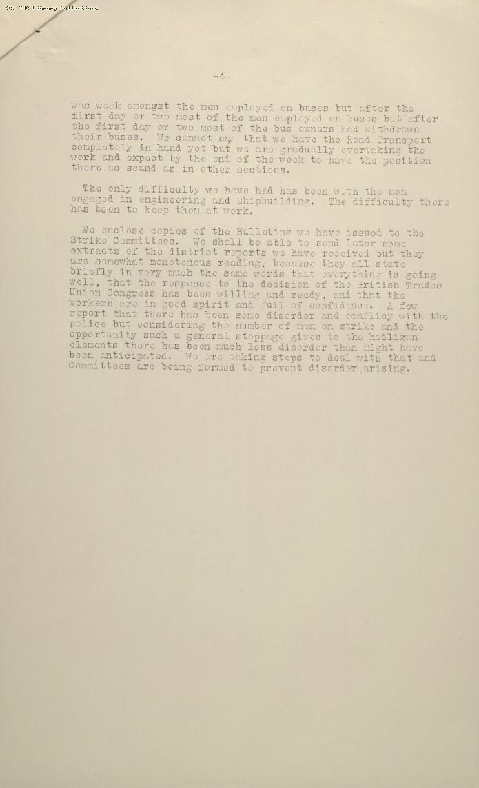 TUC Progress of Strike Report No.6, 10 May 1926 (7pm)