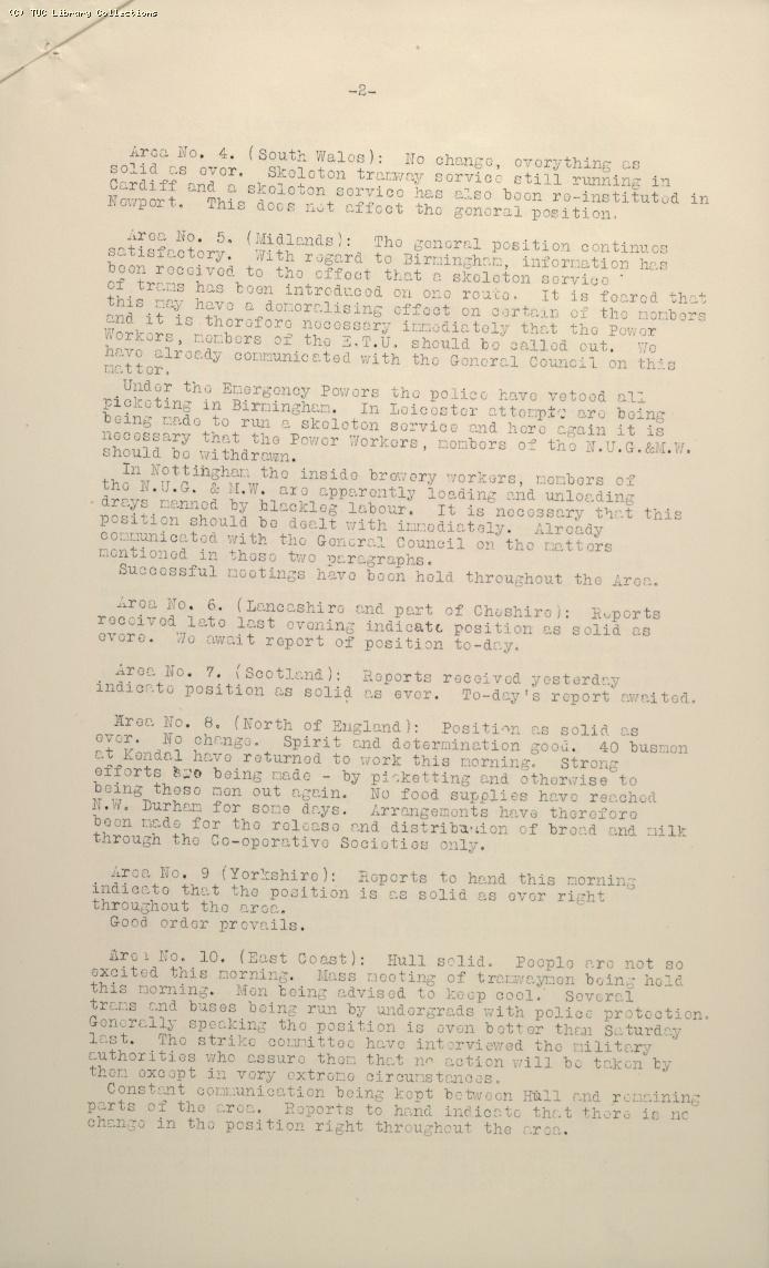 TUC Progress of Strike Report No.6, 10 May 1926 (7pm)