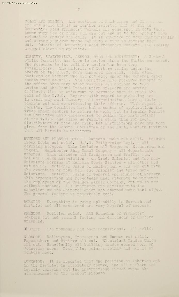 TUC Progress of Strike Report No.5, 10 May 1926 (5pm)