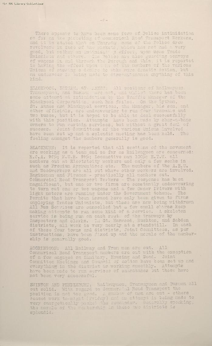 TUC Progress of Strike Report No.5, 10 May 1926 (5pm)