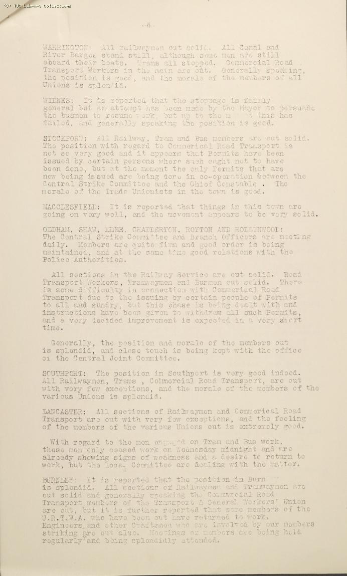 TUC Progress of Strike Report No.5, 10 May 1926 (5pm)