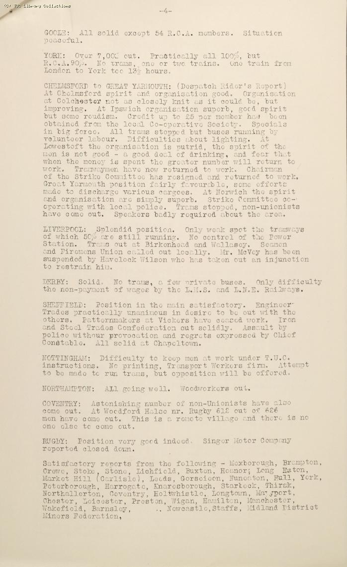 TUC Progress of Strike Report No.5, 10 May 1926 (5pm)
