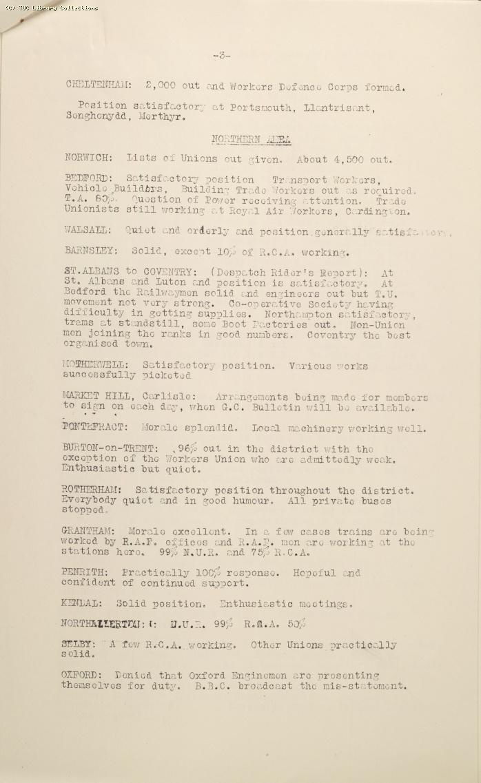 TUC Progress of Strike Report No.5, 10 May 1926 (5pm)