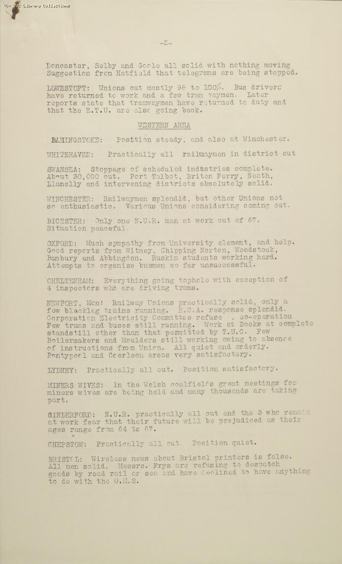 TUC Progress of Strike Report No.5, 10 May 1926 (5pm)