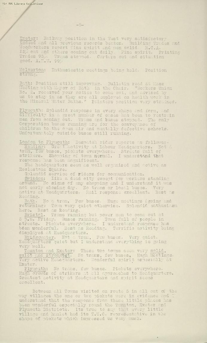 TUC Progress of Strike Report No.4, 9 May 1926