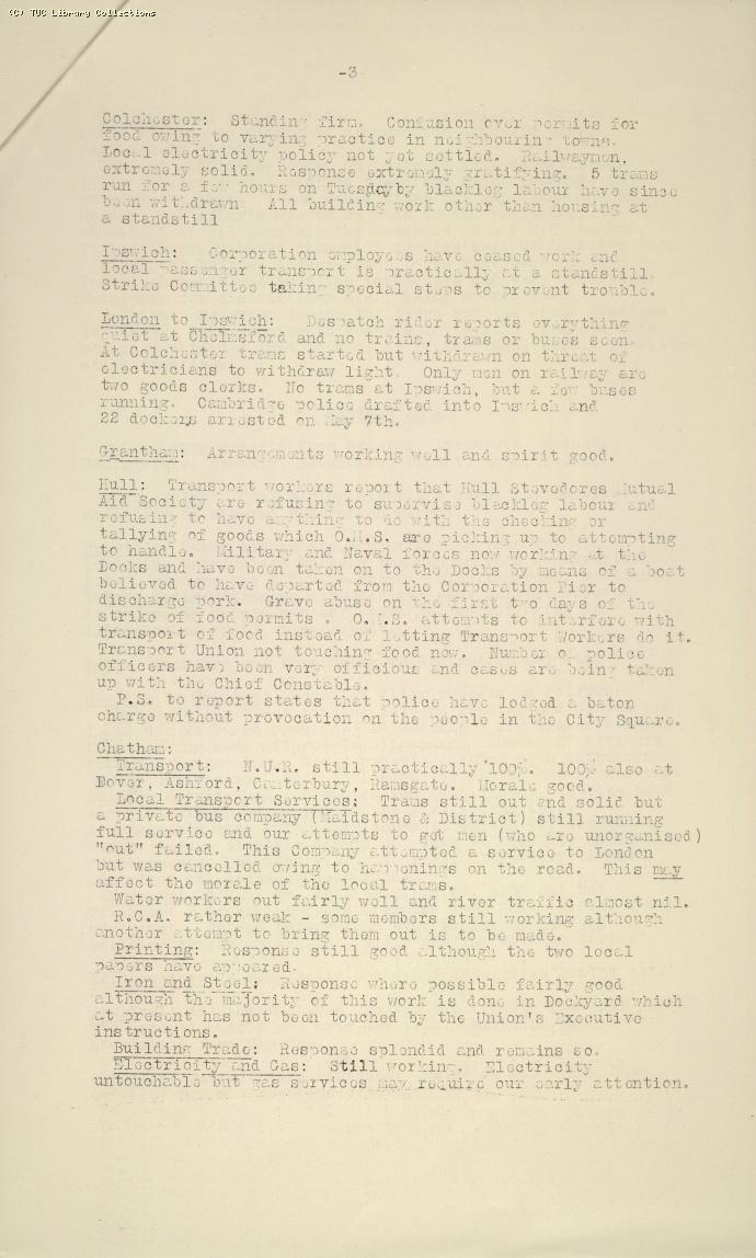 TUC Progress of Strike Report No.4, 9 May 1926