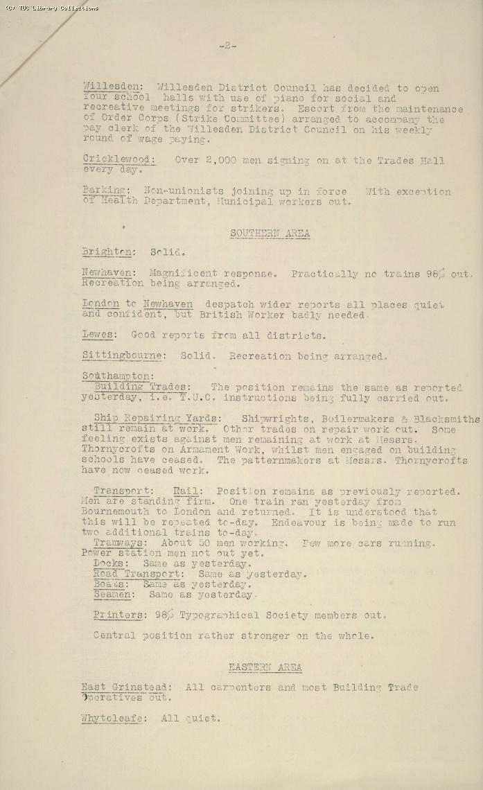 TUC Progress of Strike Report No.4, 9 May 1926