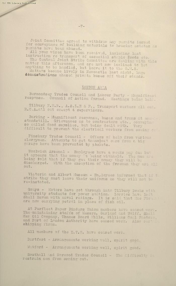 TUC Progress of Strike Report No.3, 8 May 1926