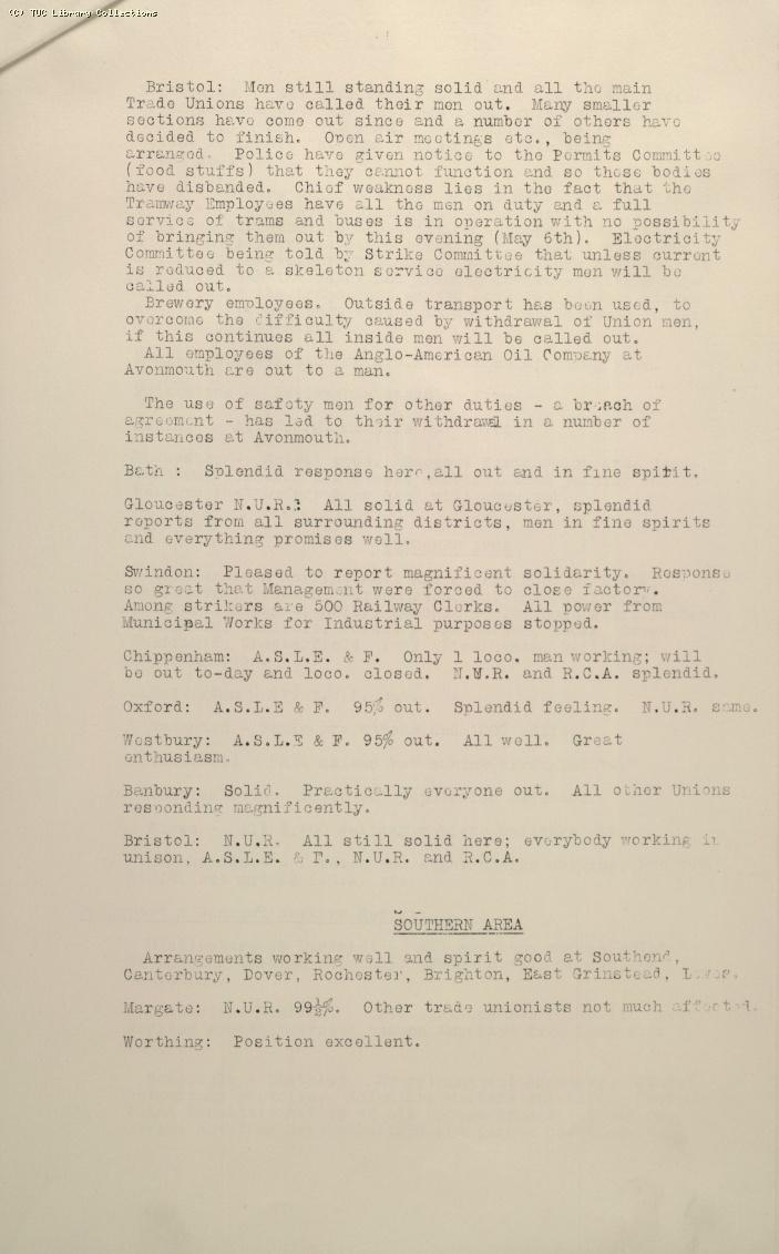 TUC Progress of Strike Report No.3, 8 May 1926