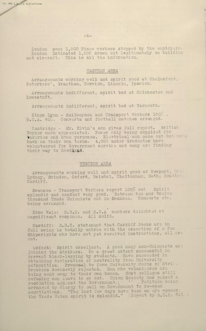 TUC Progress of Strike Report No.3, 8 May 1926