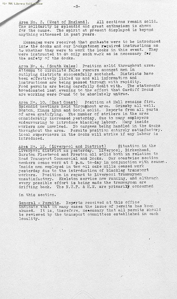 TUC Progress of Strike Report No.2, 7 May 1926